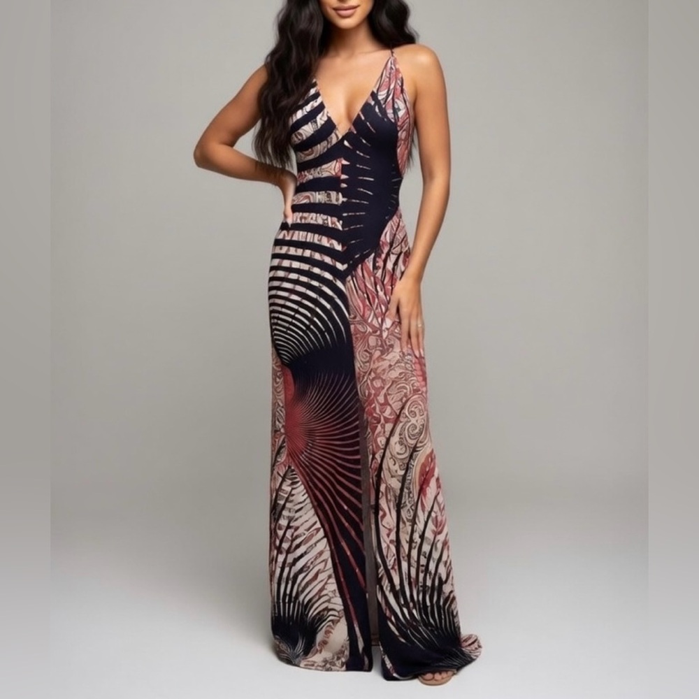 Strappy V-Neck Maxi Dress in Navy and Blush